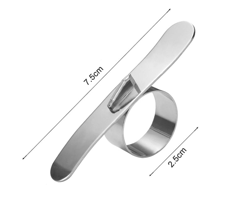 Silver knife holder with dimensions on a white background